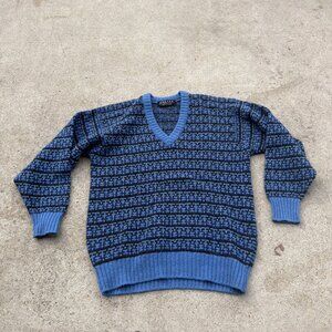 Vintage Jaeger Fishermans Jumper Size 40 Blue Wool Ribbed Knit
